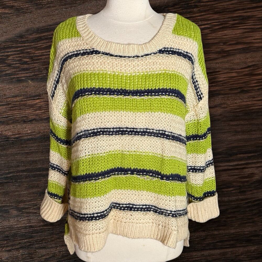 Altar'd State Slouchy Oversized Sweater Sz L Striped HiLo Fluffy Chunky Striped‎